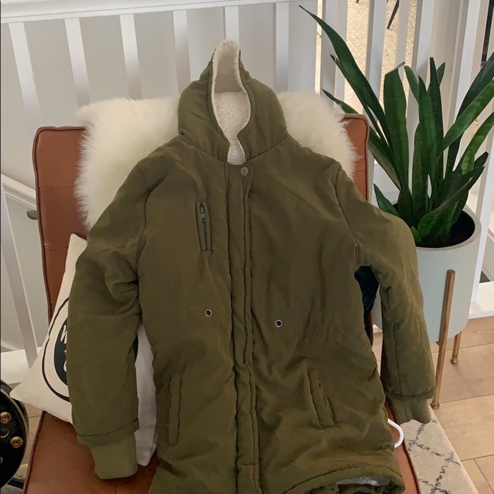 Army green and sherpa coat